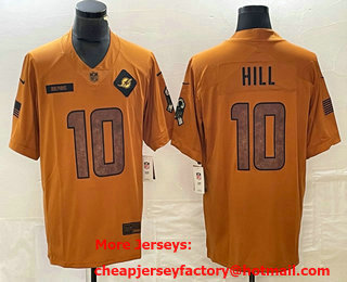 Men's Miami Dolphins #10 Tyreek Hill Brown 2023 Salute To Service Limited Stitched Jersey
