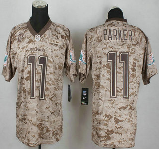 Men's Miami Dolphins #11 DeVante Parker USMC Camo Elite Jersey With USMC Patch