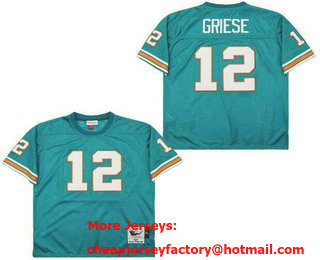 Men's Miami Dolphins #12 Bob Griese Aqua 1972 Throwback Jersey