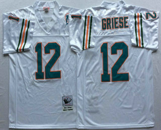 Men's Miami Dolphins #12 Bob Griese White Stitched NFL Thowback Jersey