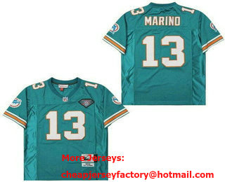 Men's Miami Dolphins #13 Dan Marino Aqua 75th 1994 Throwback Jersey