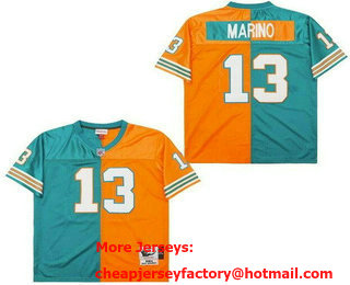 Men's Miami Dolphins #13 Dan Marino Aqua Orange Split 1994 Throwback Jersey