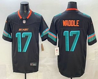 Men's Miami Dolphins #17 Jaylen Waddle Limited Black Rivalries FUSE Vapor Stitched Jersey