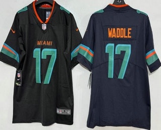 Men's Miami Dolphins #17 Jaylen Waddle Limited Black Rivalries Vapor Jersey