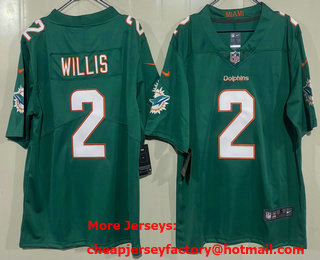 Men's Miami Dolphins #2 Malik Willis Aqua Vapor Limited Stitched Jersey