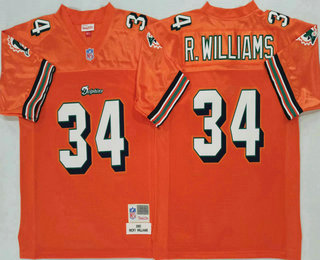 Men's Miami Dolphins #34 Ricky Williams Orange 2002 Throwback Jersey