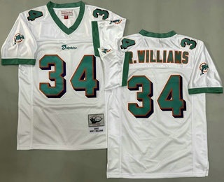 Men's Miami Dolphins #34 Ricky Williams White 2002 Throwback Jersey