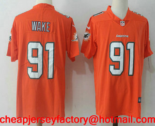 Men's Miami Dolphins #91 Cameron Wake Orange 2016 Color Rush Stitched NFL Nike Limited Jersey