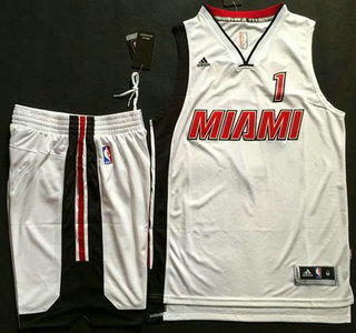 Men's Miami Heat #1 Chris Bosh Revolution 30 Swingman 2015-16 Retro White Jersey Short Suits