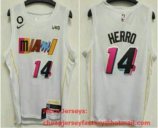 Men's Miami Heat #14 Tyler Herro White 6 Patch Classic 2022 Icon Swingman Jersey