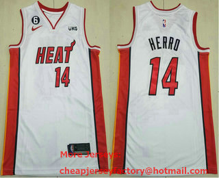 Men's Miami Heat #14 Tyler Herro White 6 Patch Sponsor Icon Swingman Jersey
