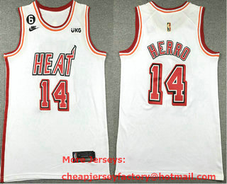 Men's Miami Heat #14 Tyler Herro White Classic 6 Patch Icon Sponsor Swingman Jersey