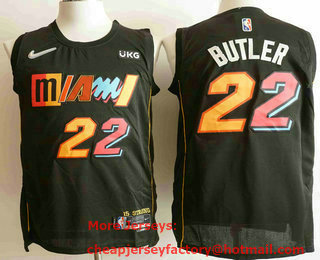 Men's Miami Heat #22 Jimmy Butler Black Diamond 2022 City Edition Swingman Stitched Jersey With Sponsor