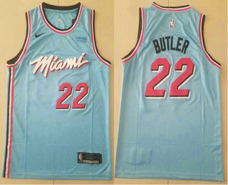Men's Miami Heat #22 Jimmy Butler Light Blue 2019 Nike Swingman Stitched NBA Jersey With The Sponsor Logo
