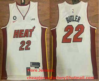 Men's Miami Heat #22 Jimmy Butler White With 6 Patch Stitched Jersey