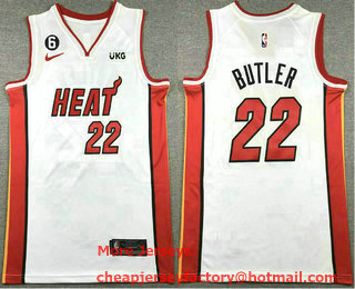Men's Miami Heat #22 Jimmy Butler White With 6 Patch Stitched Jersey