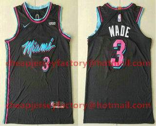 Men's Miami Heat #3 Dwyane Wade Black 2017-2018 Ultimate Software Stitched City Edition Authentic Jersey