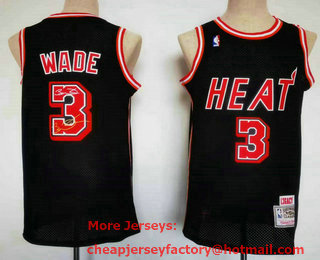 Men's Miami Heat #3 Dwyane Wade Black Hardwood Classics Soul Swingman Signed Throwback Jersey