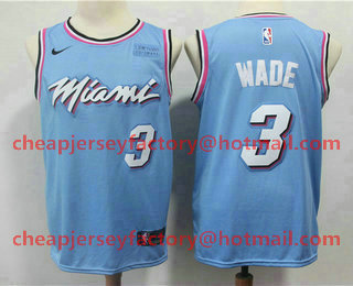 Men's Miami Heat #3 Dwyane Wade Light Blue Nike Swingman 2018 playoffs Earned Edition Stitched Jersey With The Sponsor Logo