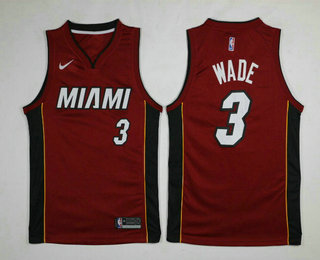 Men's Miami Heat #3 Dwyane Wade Red 2017-2018 Nike Swingman Stitched NBA Jersey