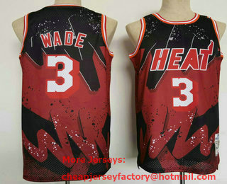 Men's Miami Heat #3 Dwyane Wade Red Floral Laser Printing Throwback Jersey