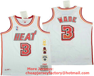 Men's Miami Heat #3 Dwyane Wade White Retirement Edition Hardwood Classics Soul Swingman Stitched Throwback Jersey