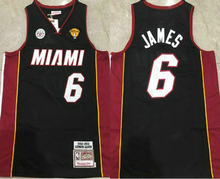 Men's Miami Heat #6 LeBron James Black Champions Patch 2012-13 Hardwood Classics AU Throwback Jersey