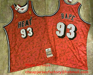 Men's Miami Heat #93 Bape Mitchell Ness BAPE 1993 Red AU Jersey