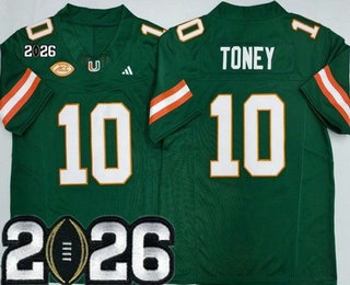 Men's Miami Hurricanes #10 Malachi Toney Green 2026 Champions College Football Jersey