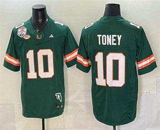 Men's Miami Hurricanes #10 Malachi Toney Green FUSE The Fiesta Bowl Champions Florida Patch College Football Jersey
