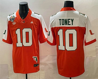 Men's Miami Hurricanes #10 Malachi Toney Orange Alternate FUSE Fiesta Bowl Champions College Football Jersey