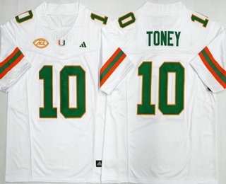 Men's Miami Hurricanes #10 Malachi Toney White College Football Jersey