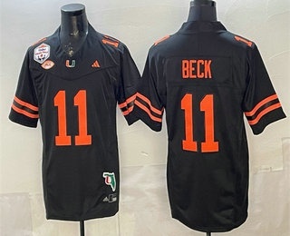 Men's Miami Hurricanes #11 Carson Beck Black FUSE Fiesta Bowl Champions Florida Patch College Football Jersey
