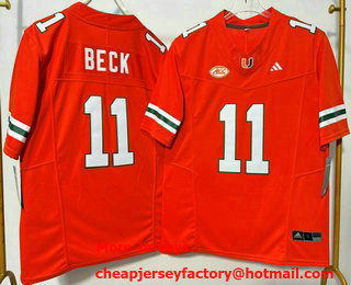 Men's Miami Hurricanes #11 Carson Beck Limited Orange FUSE College Football Jersey