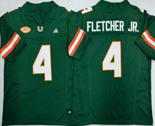 Men's Miami Hurricanes #4 Mark Fletcher Jr Green College Football Jersey