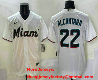 Men's Miami Marlins #22 Sandy Alcantara White Cool Base Jersey