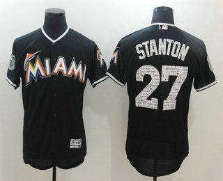 Men's Miami Marlins #27 Giancarlo Stanton Black 2017 Spring Training Stitched MLB Flex Base Jersey