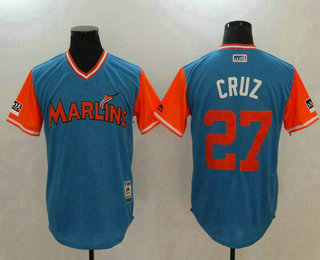 Men's Miami Marlins #27 Giancarlo Stanton Cruz Light Blue-Orange 2018 Players' Weekend Authentic Team Jersey