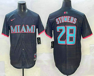 Men's Miami Marlins #28 Kyle Stowers Black 2025 City Connect Limited Jersey