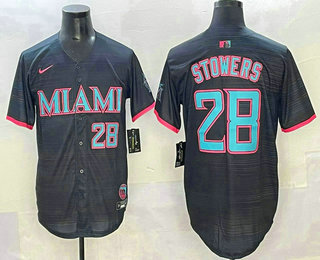 Men's Miami Marlins #28 Kyle Stowers Number Black 2025 City Connect Limited Jersey