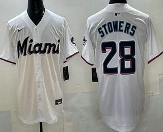 Men's Miami Marlins #28 Kyle Stowers White Limited Jersey