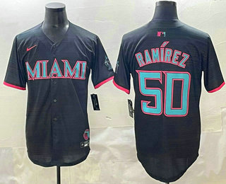 Men's Miami Marlins #50 Agustin Ramirez Black 2025 City Connect Limited Jersey