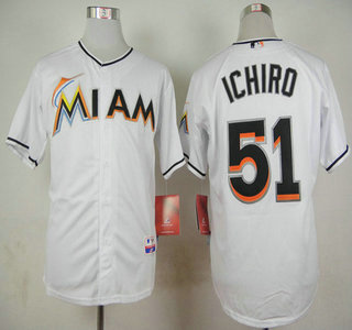 Men's Miami Marlins #84 Ichiro Suzuki White Jersey