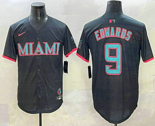 Men's Miami Marlins #9 Xavier Edwards Black 2025 City Connect Limited Jersey