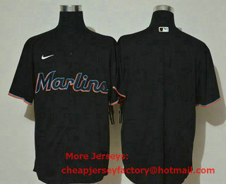 Men's Miami Marlins Blank Black Stitched MLB Cool Base Nike Jersey