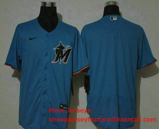 Men's Miami Marlins Blank Blue Stitched MLB Flex Base Nike Jersey