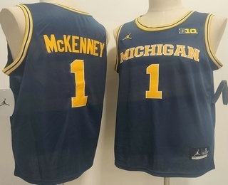 Men's Michigan Wolverines #1 Trey McKenney Navy College Basketball Jersey