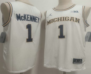 Men's Michigan Wolverines #1 Trey McKenney White College Basketball Jersey