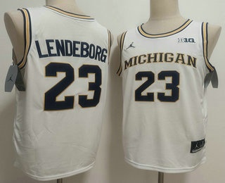 Men's Michigan Wolverines #23 Yaxel Lendeborg White College Basketball Jersey
