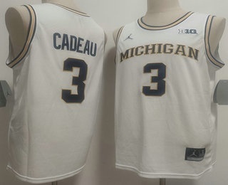 Men's Michigan Wolverines #3 Elliot Cadea White College Basketball Jersey